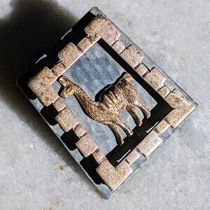 Vintage PERUVIAN Sterling 925 Silver Pin Pendant LLAMA Inca Wall Gilt Folk Art